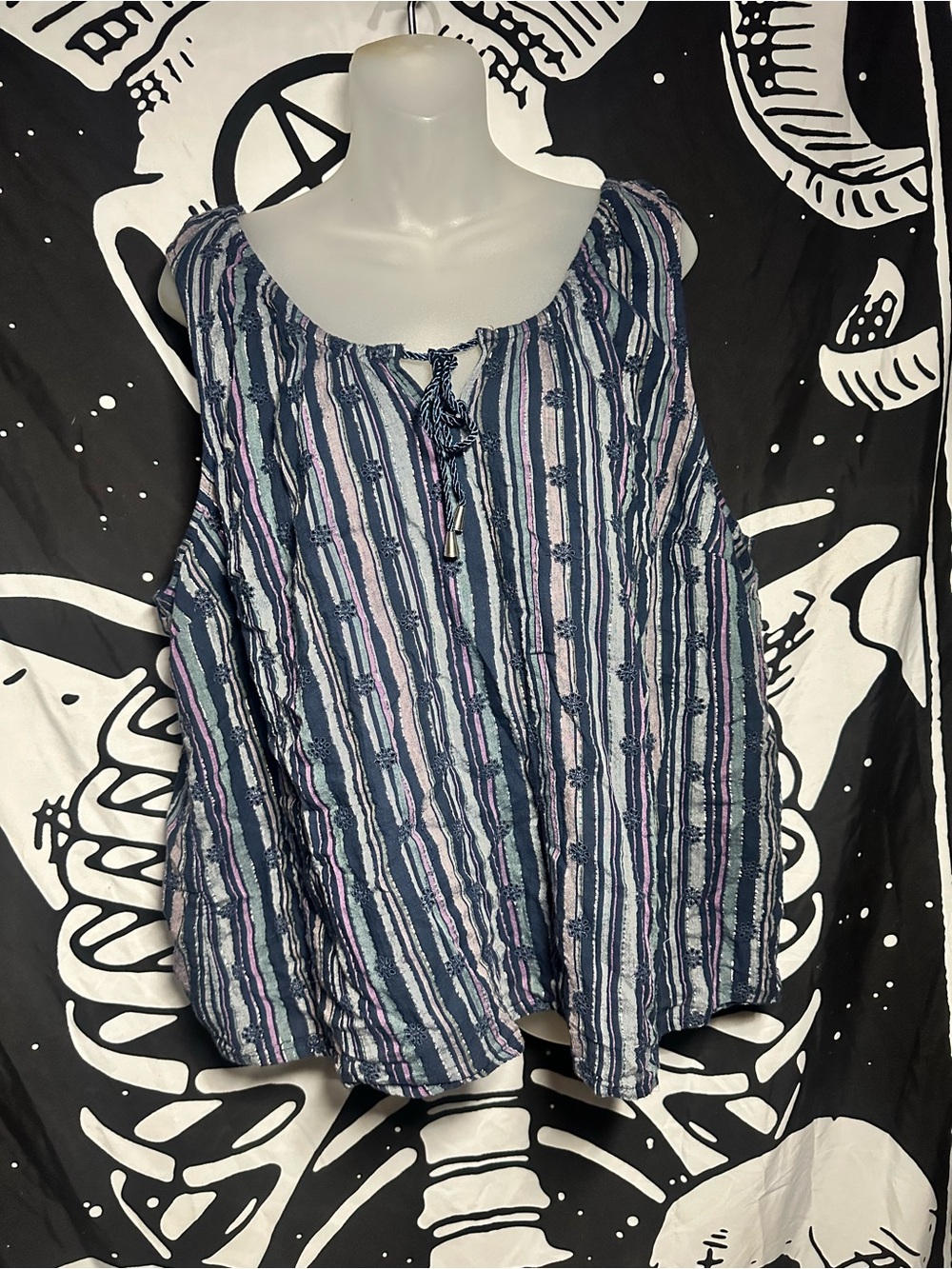 Candace Cameron Bure Blue and Light Pink Striped Sleeveless Tank